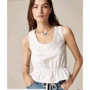 J. CREW Flutter Hem Tank Cotton Poplin Embroidered White CK041 $79 Size S NWT